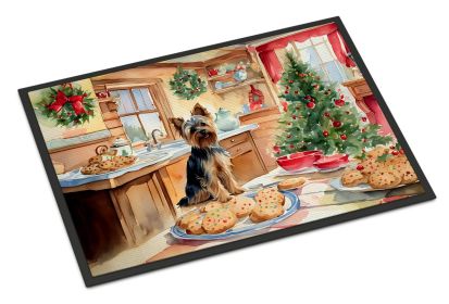 Yorkshire Terrier Yorkie Christmas Cookies Doormat Front Door Mat Indoor Outdoor Rugs for Entryway, Non Slip Washable Low Pile, 18H X 27W -L