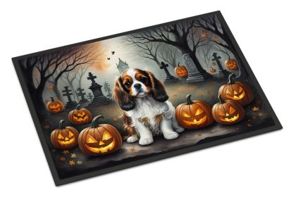 Cavalier Spaniel Spooky Halloween Doormat Front Door Mat Indoor Outdoor Rugs for Entryway, Non Slip Washable Low Pile, 24H X 36W -D