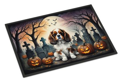 Cavalier Spaniel Spooky Halloween Doormat Front Door Mat Indoor Outdoor Rugs for Entryway, Non Slip Washable Low Pile, 24H X 36W -E