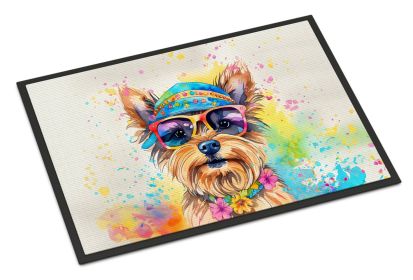 Yorkshire Terrier Hippie Dawg Doormat Front Door Mat Indoor Outdoor Rugs for Entryway, Non Slip Washable Low Pile, 24H X 36W -B