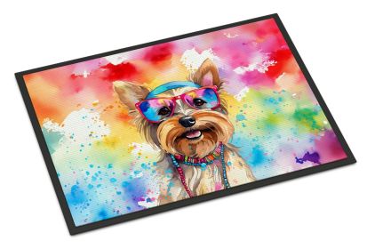 Yorkshire Terrier Hippie Dawg Doormat Front Door Mat Indoor Outdoor Rugs for Entryway, Non Slip Washable Low Pile, 24H X 36W -A