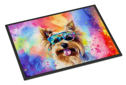 Yorkshire Terrier Hippie Dawg Doormat Front Door Mat Indoor Outdoor Rugs for Entryway, Non Slip Washable Low Pile, 24H X 36W -D