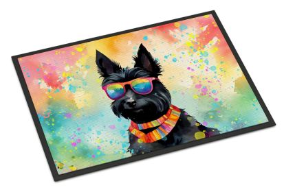 Scottish Terrier Hippie Dawg Doormat Front Door Mat Indoor Outdoor Rugs for Entryway, Non Slip Washable Low Pile, 24H X 36W -B