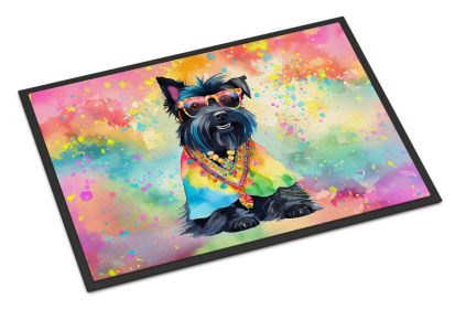 Scottish Terrier Hippie Dawg Doormat Front Door Mat Indoor Outdoor Rugs for Entryway, Non Slip Washable Low Pile, 24H X 36W -A