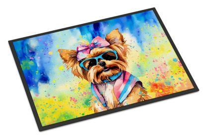 Yorkshire Terrier Hippie Dawg Doormat Front Door Mat Indoor Outdoor Rugs for Entryway, Non Slip Washable Low Pile, 24H X 36W -C