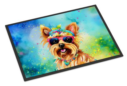 Yorkshire Terrier Hippie Dawg Doormat Front Door Mat Indoor Outdoor Rugs for Entryway, Non Slip Washable Low Pile, 24H X 36W -M