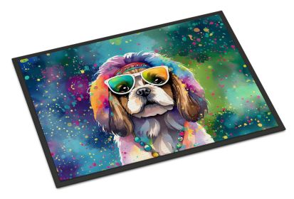 Shih Tzu Hippie Dawg Doormat Front Door Mat Indoor Outdoor Rugs for Entryway, Non Slip Washable Low Pile, 24H X 36W -E
