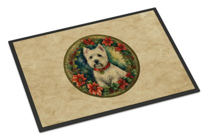 Westie Christmas Flowers Doormat Front Door Mat Indoor Outdoor Rugs for Entryway, Non Slip Washable Low Pile, 24H X 36W -E