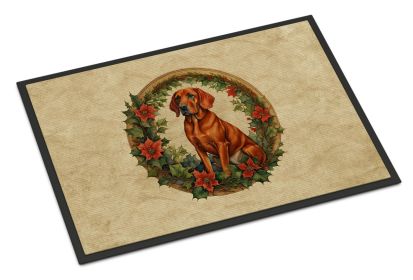 Red Redbone Coonhound Christmas Flowers Doormat Front Door Mat Indoor Outdoor Rugs for Entryway, Non Slip Washable Low Pile, 24H X 36W -F
