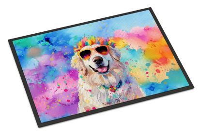 Great Pyrenees Hippie Dawg Doormat Front Door Mat Indoor Outdoor Rugs for Entryway, Non Slip Washable Low Pile, 24H X 36W -H