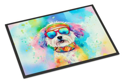 Bichon Frise Hippie Dawg Doormat Front Door Mat Indoor Outdoor Rugs for Entryway, Non Slip Washable Low Pile, 24H X 36W -K