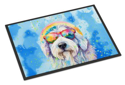 Old English Sheepdog Hippie Dawg Doormat Front Door Mat Indoor Outdoor Rugs for Entryway, Non Slip Washable Low Pile, 24H X 36W -B