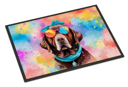 Chocolate Labrador Hippie Dawg Doormat Front Door Mat Indoor Outdoor Rugs for Entryway, Non Slip Washable Low Pile, 24H X 36W -H