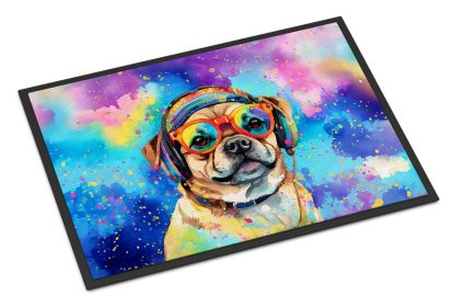Pug Hippie Dawg Doormat Front Door Mat Indoor Outdoor Rugs for Entryway, Non Slip Washable Low Pile, 24H X 36W -F