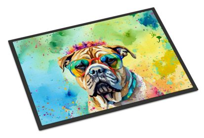 Bullmastiff Hippie Dawg Doormat Front Door Mat Indoor Outdoor Rugs for Entryway, Non Slip Washable Low Pile, 24H X 36W -C