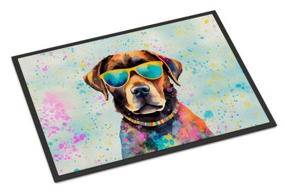 Chocolate Labrador Hippie Dawg Doormat Front Door Mat Indoor Outdoor Rugs for Entryway, Non Slip Washable Low Pile, 24H X 36W -E