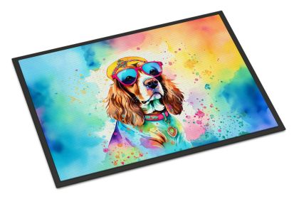Cavalier Spaniel Hippie Dawg Doormat Front Door Mat Indoor Outdoor Rugs for Entryway, Non Slip Washable Low Pile, 24H X 36W -K