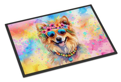 Pomeranian Hippie Dawg Doormat Front Door Mat Indoor Outdoor Rugs for Entryway, Non Slip Washable Low Pile, 24H X 36W -C