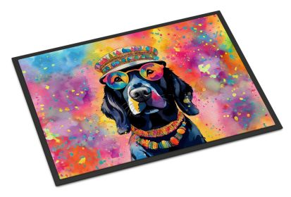 Black Labrador Hippie Dawg Doormat Front Door Mat Indoor Outdoor Rugs for Entryway, Non Slip Washable Low Pile, 24H X 36W -L
