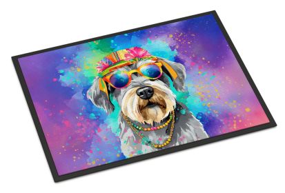 Schnauzer Hippie Dawg Doormat Front Door Mat Indoor Outdoor Rugs for Entryway, Non Slip Washable Low Pile, 24H X 36W -K
