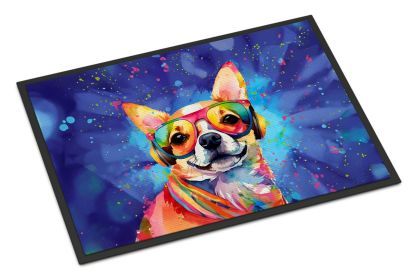 Chihuahua Hippie Dawg Doormat Front Door Mat Indoor Outdoor Rugs for Entryway, Non Slip Washable Low Pile, 24H X 36W -D
