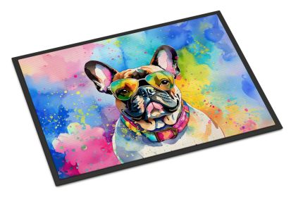 French Bulldog Hippie Dawg Doormat Front Door Mat Indoor Outdoor Rugs for Entryway, Non Slip Washable Low Pile, 24H X 36W -C