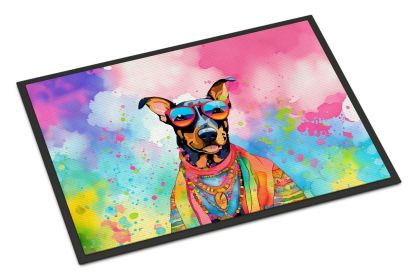 Doberman Pinscher Hippie Dawg Doormat Front Door Mat Indoor Outdoor Rugs for Entryway, Non Slip Washable Low Pile, 24H X 36W -D