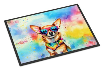 Chihuahua Hippie Dawg Doormat Front Door Mat Indoor Outdoor Rugs for Entryway, Non Slip Washable Low Pile, 24H X 36W -E