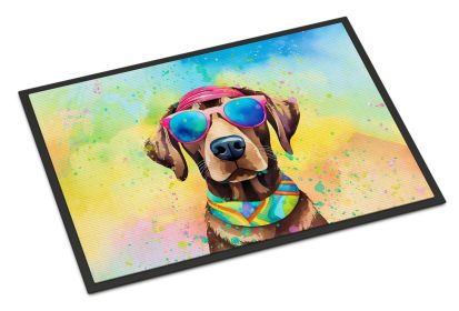 Chocolate Labrador Hippie Dawg Doormat Front Door Mat Indoor Outdoor Rugs for Entryway, Non Slip Washable Low Pile, 24H X 36W -G