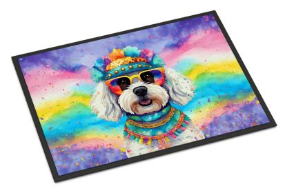 Bichon Frise Hippie Dawg Doormat Front Door Mat Indoor Outdoor Rugs for Entryway, Non Slip Washable Low Pile, 24H X 36W -L
