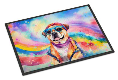 Pug Hippie Dawg Doormat Front Door Mat Indoor Outdoor Rugs for Entryway, Non Slip Washable Low Pile, 24H X 36W -G