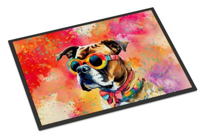 Boxer Hippie Dawg Doormat Front Door Mat Indoor Outdoor Rugs for Entryway, Non Slip Washable Low Pile, 24H X 36W -E
