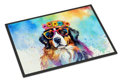Bernese Mountain Dog Hippie Dawg Doormat Front Door Mat Indoor Outdoor Rugs for Entryway, Non Slip Washable Low Pile, 24H X 36W -G