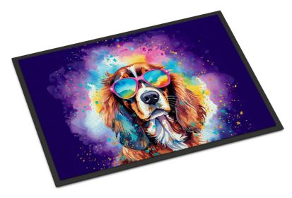 Cavalier Spaniel Hippie Dawg Doormat Front Door Mat Indoor Outdoor Rugs for Entryway, Non Slip Washable Low Pile, 24H X 36W -I