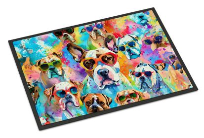 Boxer Hippie Dawg Doormat Front Door Mat Indoor Outdoor Rugs for Entryway, Non Slip Washable Low Pile, 24H X 36W -C