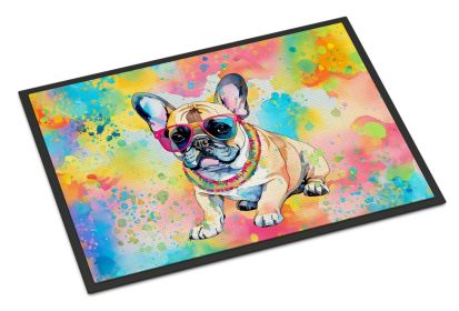 French Bulldog Hippie Dawg Doormat Front Door Mat Indoor Outdoor Rugs for Entryway, Non Slip Washable Low Pile, 24H X 36W -D