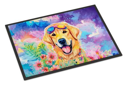 Yellow Labrador Hippie Dawg Doormat Front Door Mat Indoor Outdoor Rugs for Entryway, Non Slip Washable Low Pile, 24H X 36W -M