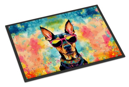 Doberman Pinscher Hippie Dawg Doormat Front Door Mat Indoor Outdoor Rugs for Entryway, Non Slip Washable Low Pile, 24H X 36W -C