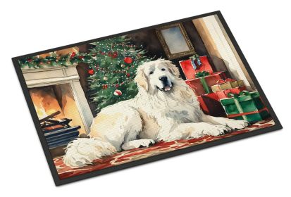 Great Pyrenees Cozy Christmas Doormat Front Door Mat Indoor Outdoor Rugs for Entryway, Non Slip Washable Low Pile, 24H X 36W -F