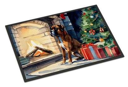 Boxer Cozy Christmas Doormat Front Door Mat Indoor Outdoor Rugs for Entryway, Non Slip Washable Low Pile, 24H X 36W -M
