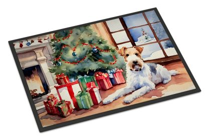 Fox Terrier Cozy Christmas Doormat Front Door Mat Indoor Outdoor Rugs for Entryway, Non Slip Washable Low Pile, 24H X 36W -C