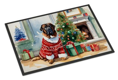 Tibetan Mastiff Cozy Christmas Doormat Front Door Mat Indoor Outdoor Rugs for Entryway, Non Slip Washable Low Pile, 24H X 36W -L