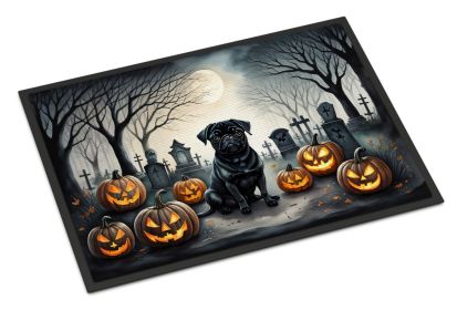 Black Pug Spooky Halloween Doormat Front Door Mat Indoor Outdoor Rugs for Entryway, Non Slip Washable Low Pile, 24H X 36W -I