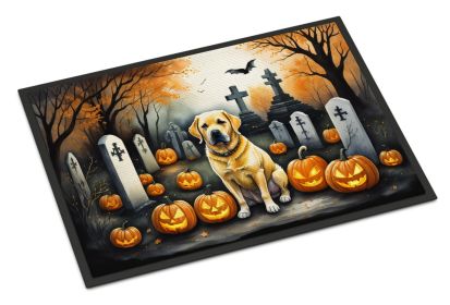 Yellow Labrador Retriever Spooky Halloween Doormat Front Door Mat Indoor Outdoor Rugs for Entryway, Non Slip Washable Low Pile, 24H X 36W -F