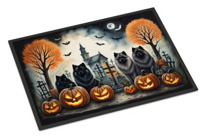 Keeshond Spooky Halloween Doormat Front Door Mat Indoor Outdoor Rugs for Entryway, Non Slip Washable Low Pile, 24H X 36W -H