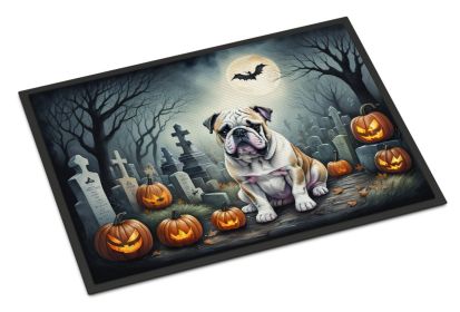 English Bulldog Spooky Halloween Doormat Front Door Mat Indoor Outdoor Rugs for Entryway, Non Slip Washable Low Pile, 24H X 36W -E