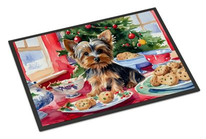 Yorkshire Terrier Yorkie Christmas Cookies Doormat Front Door Mat Indoor Outdoor Rugs for Entryway, Non Slip Washable Low Pile, 24H X 36W -M