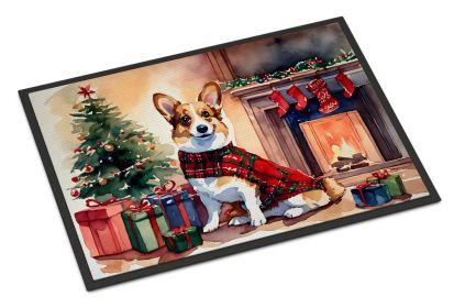 Corgi Cozy Christmas Doormat Front Door Mat Indoor Outdoor Rugs for Entryway, Non Slip Washable Low Pile, 24H X 36W -D