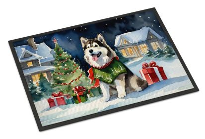 Alaskan Malamute Cozy Christmas Doormat Front Door Mat Indoor Outdoor Rugs for Entryway, Non Slip Washable Low Pile, 24H X 36W -C