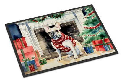 French Bulldog Cozy Christmas Doormat Front Door Mat Indoor Outdoor Rugs for Entryway, Non Slip Washable Low Pile, 24H X 36W -A